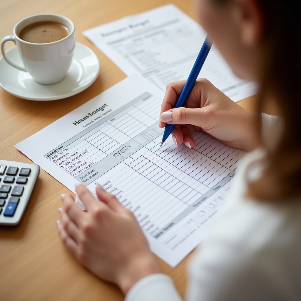 Workshop participant filling out a household budget planning worksheet