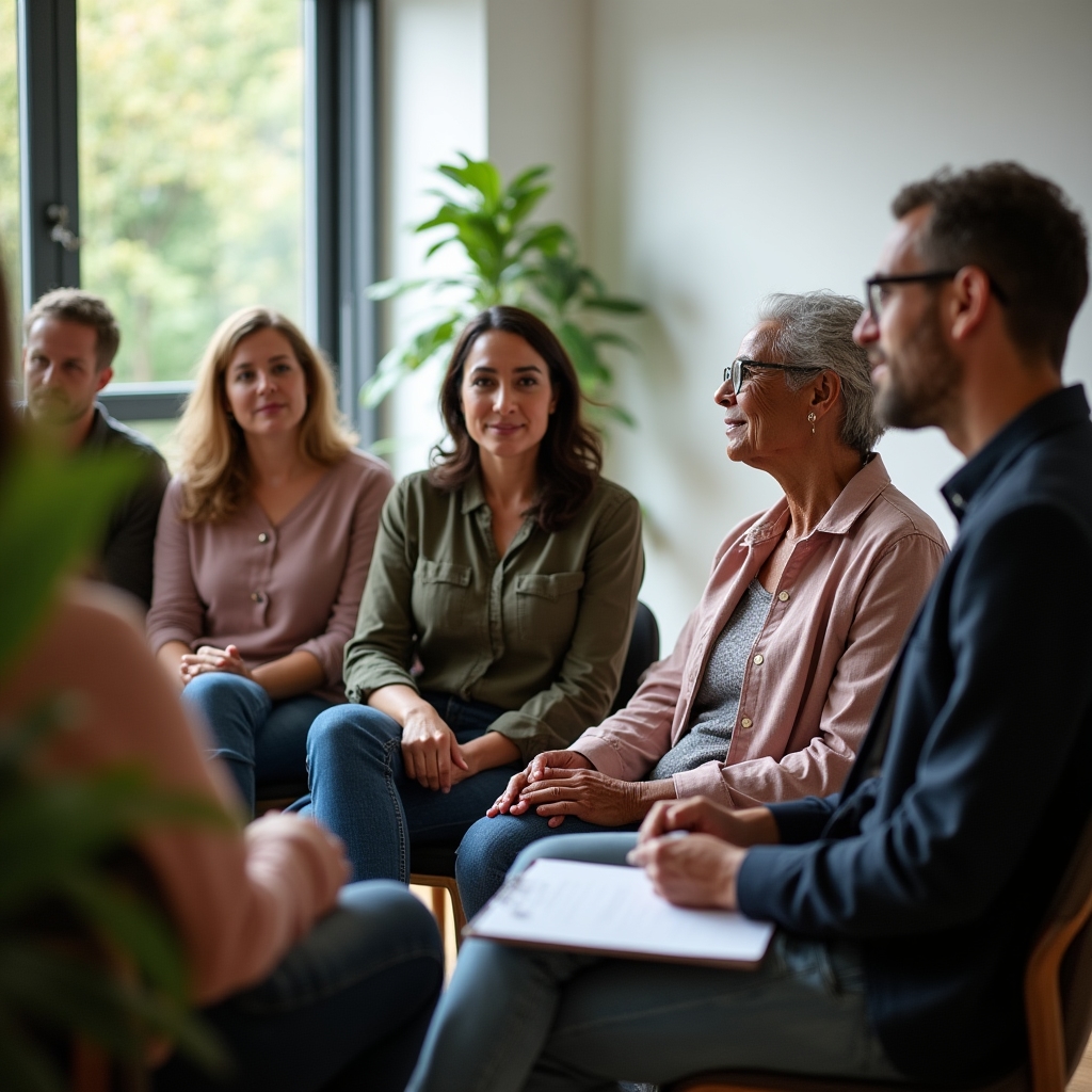 Diverse community group engaged in open discussion at a financial education session